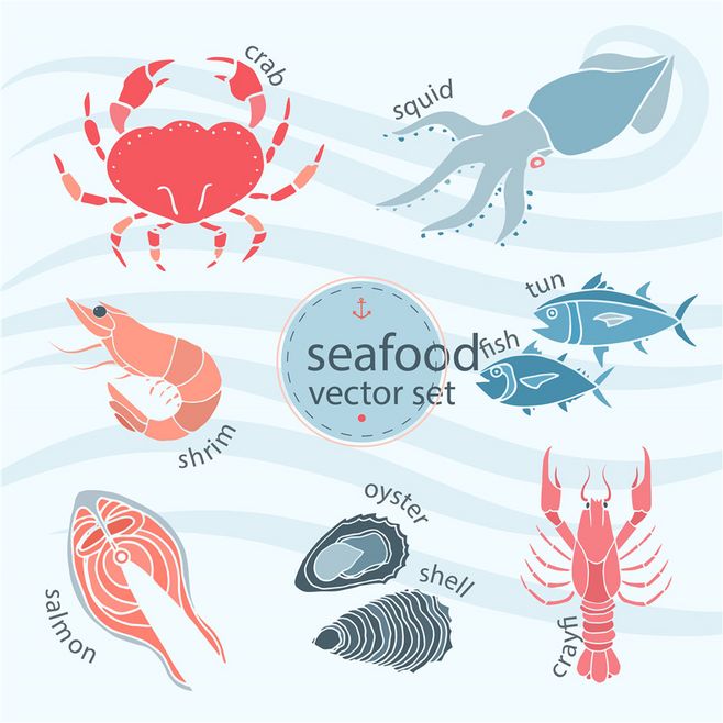 手绘海鲜水产鱼虾蟹餐厅插图图形海报包装AI矢量设计素材 (7)